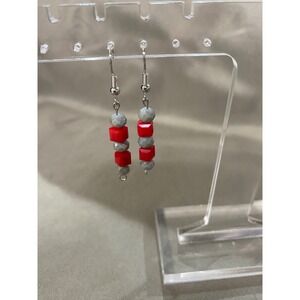 Handmade Women's Gray and‎ Red Beaded Earrings